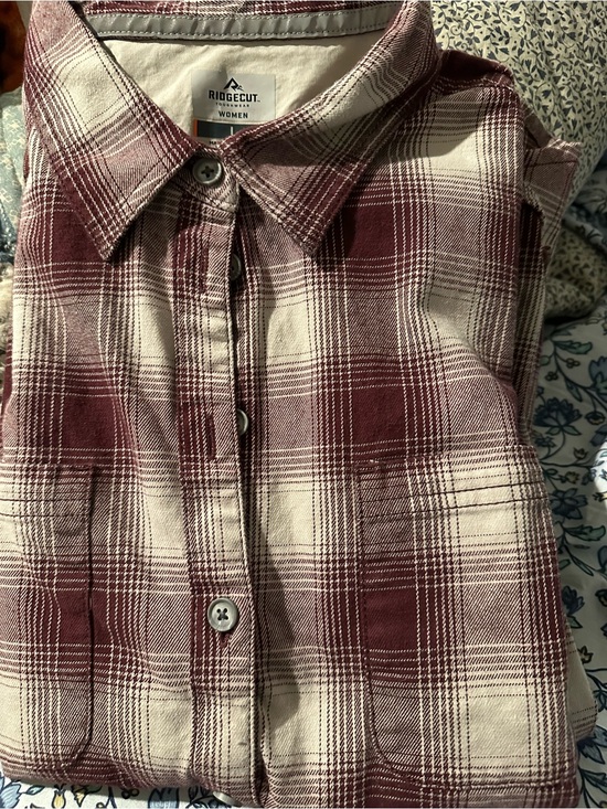 Tops - Ridgecut Women’s Burgundy & Cream Plaid Button-Up Shirt